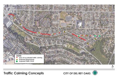 Map of proposed options for traffic calming on Portola/Quendale/Carlton