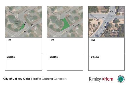 Map of potential closure of Carlton Drive and two options for the intersection of Work Ave at Carlton Drive